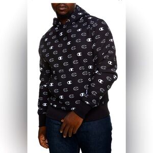 Champion reverse weave Black Hoodie with white Logos